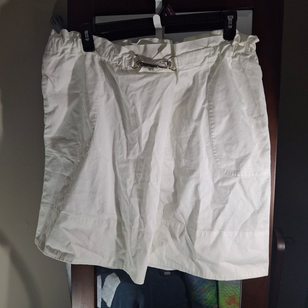 Lands' End White Paper Bag Waist Skirt With Heavy Clip Detail